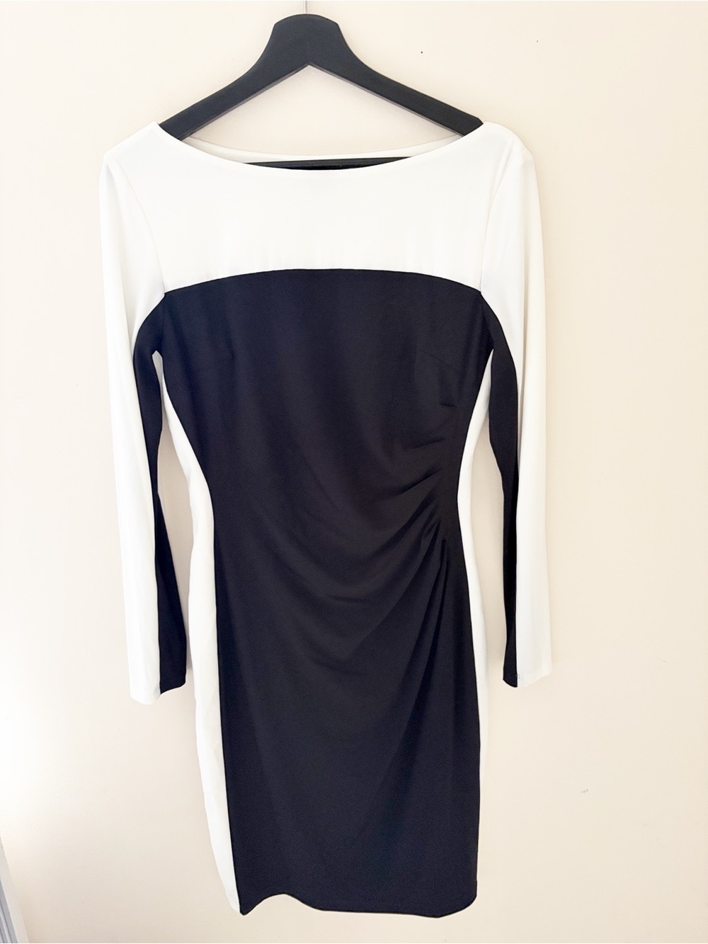Ralph lauren Colorblock Black and White Long Sleeve Sheath Dress